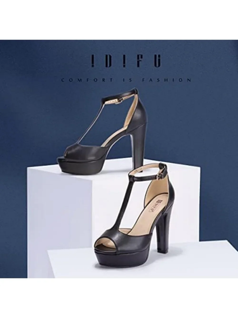 Stylish Women's Platform Chunky High T-Strap Peep Toe Heels - Perfect for Any